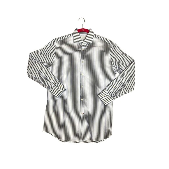 J. Lindeberg Long Sleeve Button Down Shirt Men's Size 16 Blue and White Stripes - Picture 4 of 9